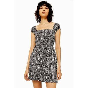 Topshop Spotted Animal Print Black/Tan Dress